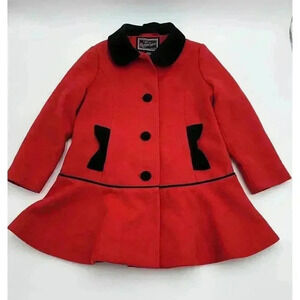 Rothschild Girl's Size 5/6 Red and Black Holiday Winter Coat with Bow Pockets